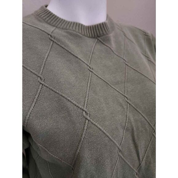 Oscar De La Renta women's Small argyle textured sage green sweater cotton - Picture 3 of 7